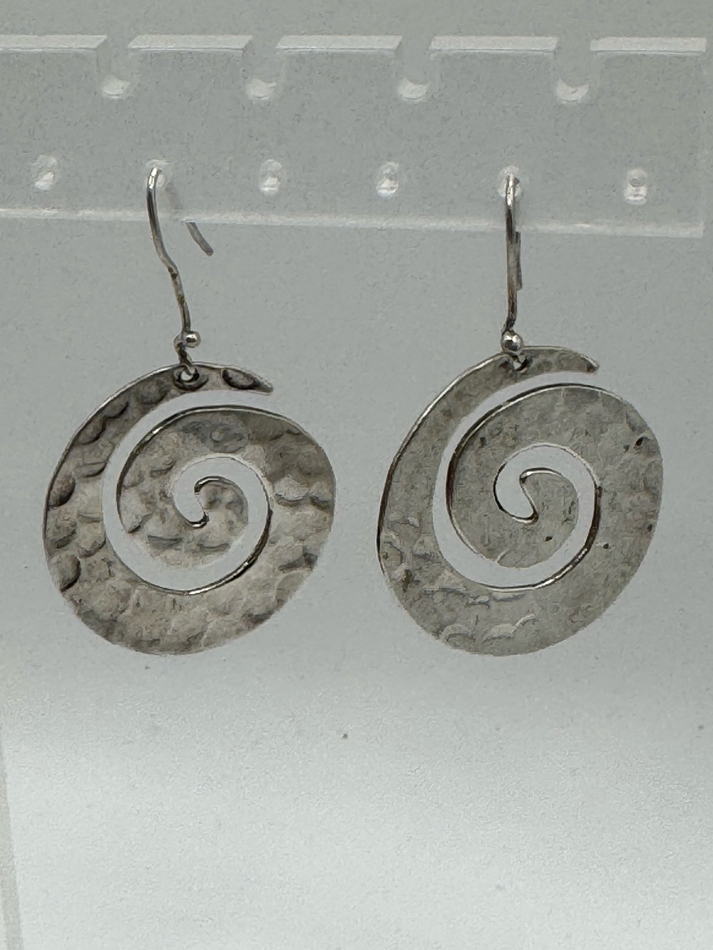 925 Sterling Silver Hammered Spiral Drop Earrings